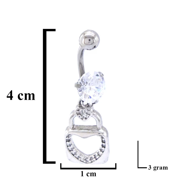 316L Çelik Zirkon Kalpli Kilit Model Piercing PRC-104 - 4