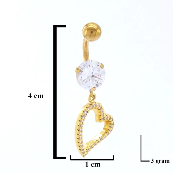 Altın Kaplama Zirkon Taşlı Kalpli Piercing PRC-100 - Resim 3