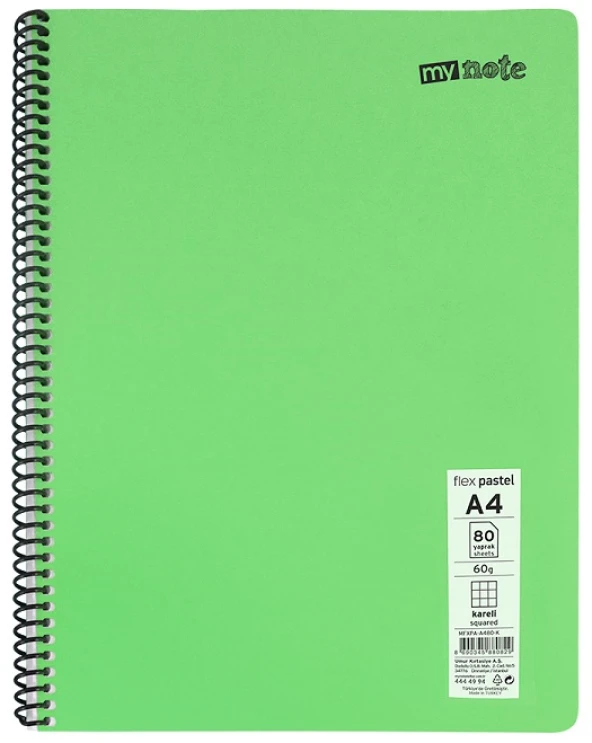 MYNOTE FLEX PASTEL DEFTER PP KAPAK SPİRALLİ A4 96 YP ÇİZGİLİ MFXPA-A496-Ç 30023889 12 ADET