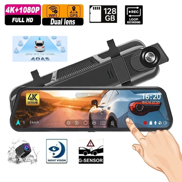 Premium Mb-5200 Wifi ULTRA HD 4K 10 İnç Ayna Kamera (WİFİ+GPS+Türkçe Menü) Çift Kameralı Araç Kamera ürün görseli