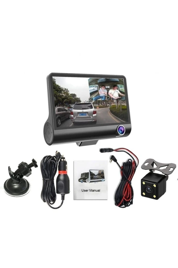 3 Kameralı 1080P Yol Kayıt Araç Kamerası(Türkçe Menü+Geri Görüş+G-Sensör)Üç Kameralı Araç Kamera - 2