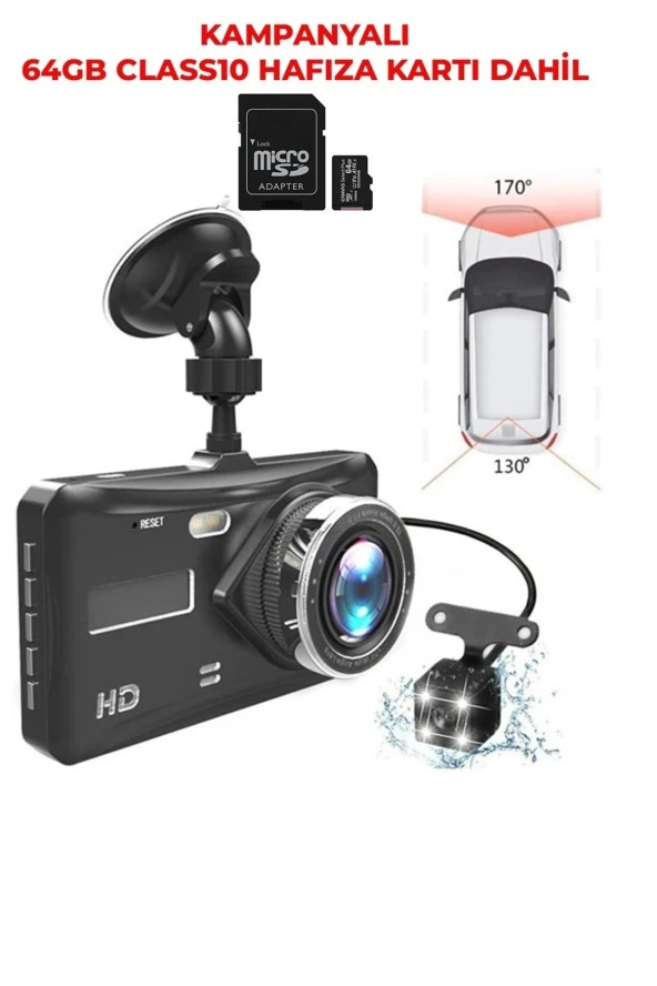 Mb-300 1296p 4" Ips Dokunmatik Ekran Araç Içi Çift Kamera Gece Görüşlü. Araç Kamera. Hafıza Kartlı.