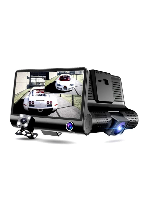 3 Kameralı 4 Inç 1080p Yol Kayıt Kamerası. Üç Kameralı Araç Kamera.(Türkçemenü+gerigörüş+g-sensör). - 2