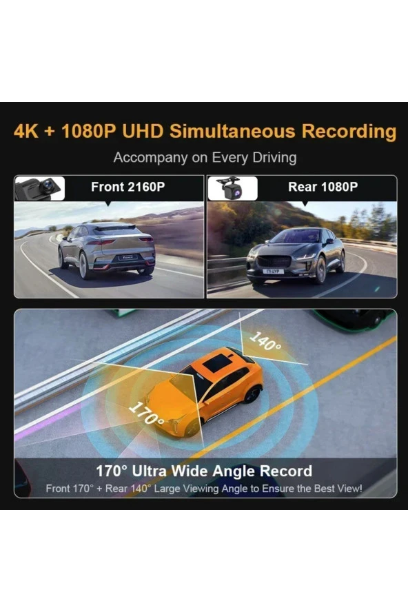 Premium Mb-5200 Wifi ULTRA HD 4K 10 İnç Ayna Kamera (WİFİ+GPS+Türkçe Menü) Çift Kameralı Araç Kamera - 2