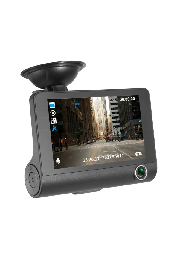 3 Kameralı 4 Inç 1080p Yol Kayıt Kamerası. Üç Kameralı Araç Kamera.(Türkçemenü+gerigörüş+g-sensör). - 4