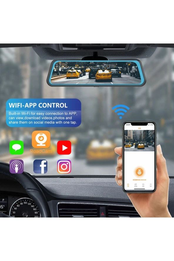 Premium Mb-5200 Wifi ULTRA HD 4K 10 İnç Ayna Kamera (WİFİ+GPS+Türkçe Menü) Çift Kameralı Araç Kamera - 4