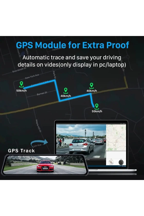 Premium Mb-5200 Wifi ULTRA HD 4K 10 İnç Ayna Kamera (WİFİ+GPS+Türkçe Menü) Çift Kameralı Araç Kamera - 5