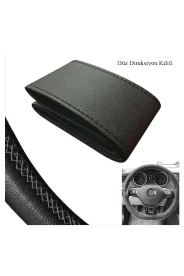 OTO H.İ.T.  VOLKSWAGEN POLO DÜRBÜN GÖĞÜS UYUMLU DERİ DİREKSİYON KILIFI KALİTELİ DİKMELİ SİYAH - Resim 2