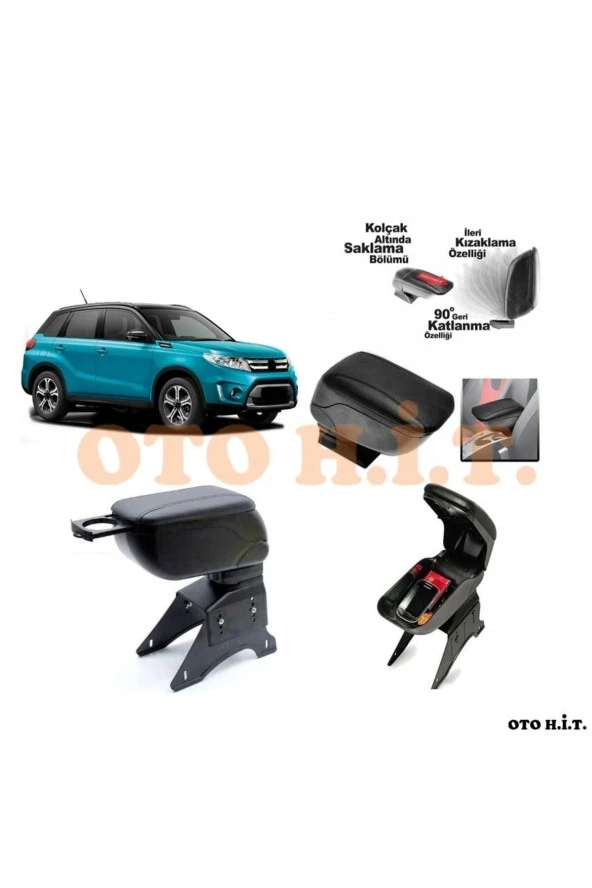 OTO H.İ.T.  Suzuki Vitara Uyumlu Kol Dayama Ve Kolçak Sürgülü Bardaklıklı Ayarlanabilir Siyah Deri ürün görseli