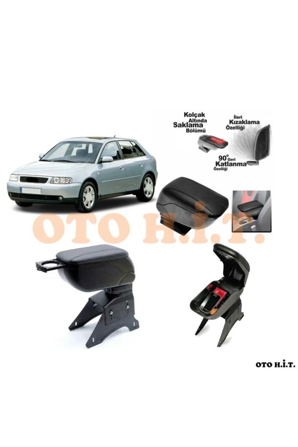 OTO H.İ.T.  Audi A3 97-03 Uyumlu Kol Dayama Ve Kolçak Sürgülü Bardaklıklı Ayarlanabilir Siyah Deri ürün görseli