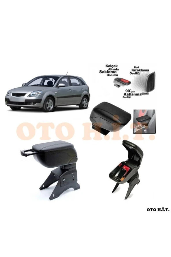 OTO H.İ.T.  Kia Rio 06-12 Hatchback Uyumlu Kol Dayama Ve Kolçak Sürgülü Bardaklıklı Ayarlanabilir Siyah Deri