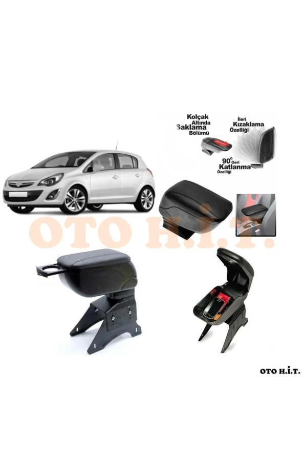 OTO H.İ.T.  Opel Corsa D Uyumlu Kol Dayama Ve Kolçak Sürgülü Bardaklıklı Ayarlanabilir Siyah Deri ürün görseli