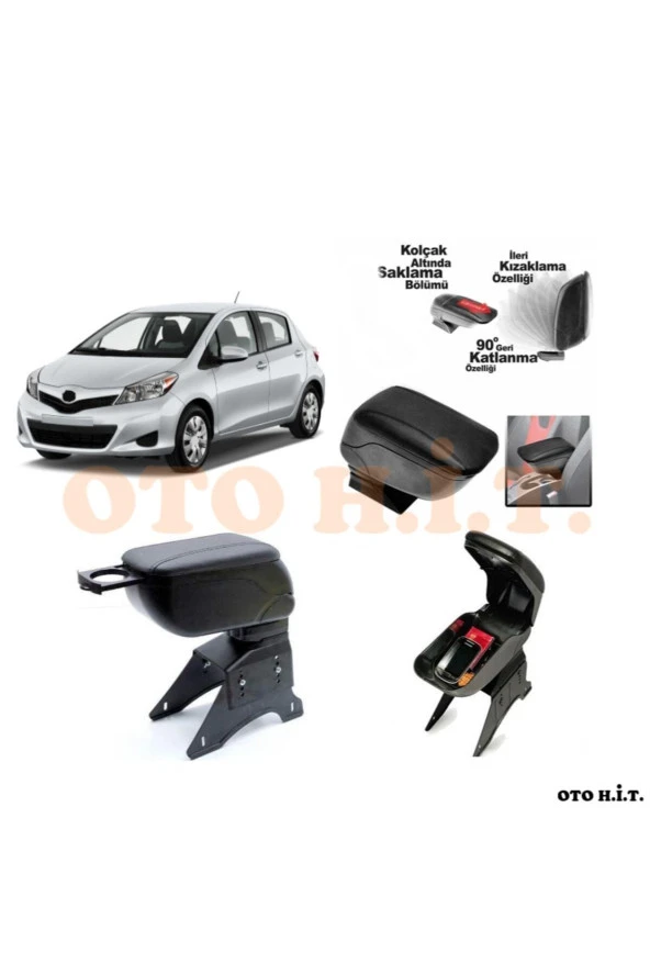 OTO H.İ.T.  Toyota Yaris 12-14 Uyumlu Kol Dayama Ve Kolçak Sürgülü Bardaklıklı Ayarlanabilir Siyah ürün görseli