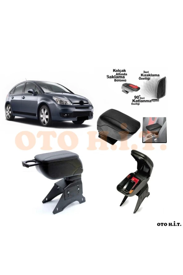 OTO H.İ.T.  Citroen C4 04-10 Uyumlu Kol Dayama Ve Kolçak Sürgülü Bardaklıklı Ayarlanabilir Siyah Deri ürün görseli
