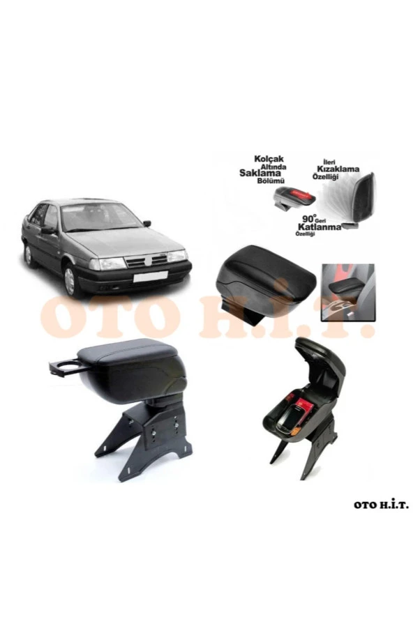 OTO H.İ.T.  Fiat Tempra Uyumlu Kol Dayama Ve Kolçak Sürgülü Bardaklıklı Ayarlanabilir Siyah Deri ürün görseli