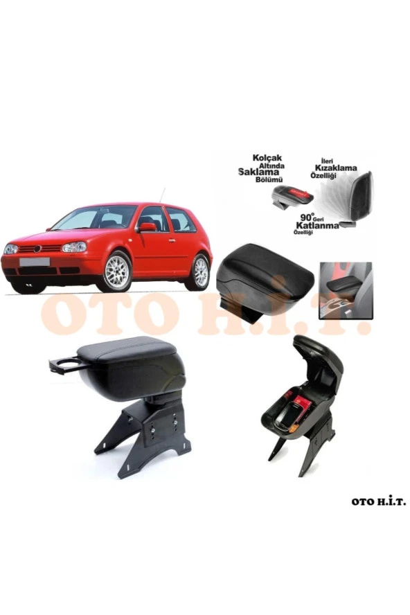 OTO H.İ.T.  Volkswagen Golf4 Uyumlu Kol Dayama Ve Kolçak Sürgülü Bardaklıklı Ayarlanabilir Siyah Deri ürün görseli