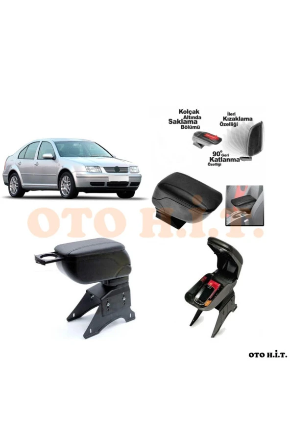 OTO H.İ.T.  Volkswagen Bora Uyumlu Kol Dayama Ve Kolçak Sürgülü Bardaklıklı Ayarlanabilir Siyah Deri ürün görseli