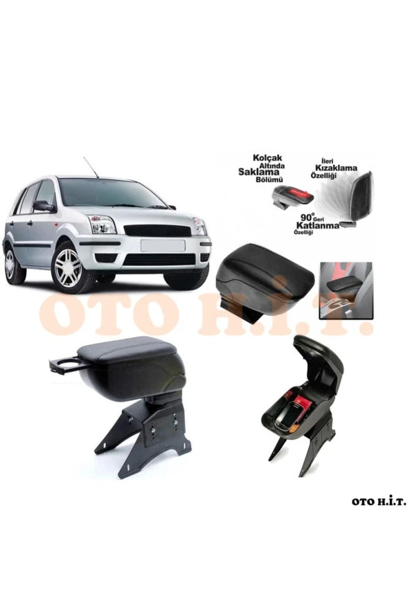 OTO H.İ.T.  Ford Fusion Uyumlu Kol Dayama Ve Kolçak Sürgülü Bardaklıklı Ayarlanabilir Siyah Deri ürün görseli