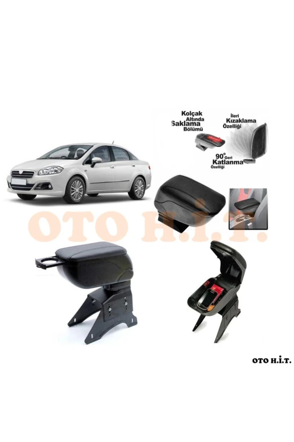 OTO H.İ.T.  Fiat Linea Makyajlı Uyumlu Kol Dayama Ve Kolçak Sürgülü Bardaklıklı Ayarlanabilir Siyah Deri ürün görseli