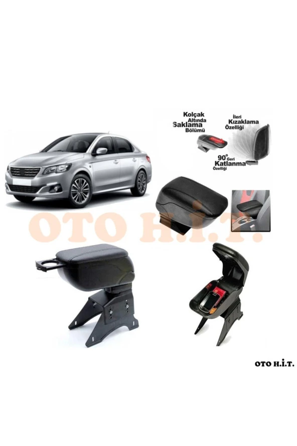 OTO H.İ.T.  Peugeot 301 Makyajlı Uyumlu Kol Dayama Ve Kolçak Sürgülü Bardaklıklı Ayarlanabilir Siyah Deri ürün görseli