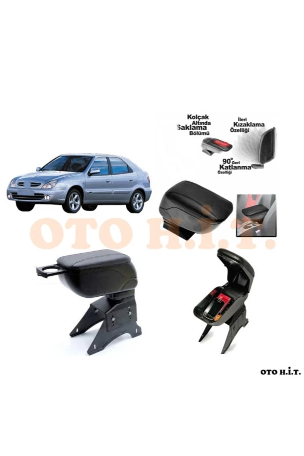 OTO H.İ.T.  Citroen Xsara Uyumlu Kol Dayama Ve Kolçak Sürgülü Bardaklıklı Ayarlanabilir Siyah Deri ürün görseli