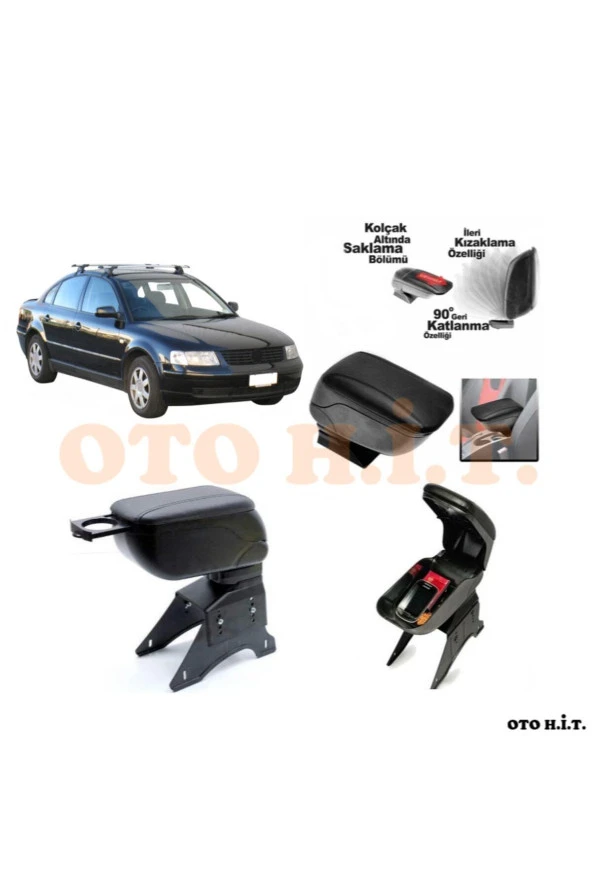 OTO H.İ.T.  Volkswagen Passat B5 Uyumlu Kol Dayama Ve Kolçak Sürgülü Bardaklıklı Ayarlanabilir Siyah Deri ürün görseli