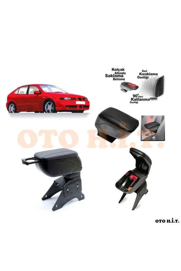 OTO H.İ.T.  Seat Leon Mk1 Uyumlu Kol Dayama Ve Kolçak Sürgülü Bardaklıklı Ayarlanabilir Siyah Deri ürün görseli