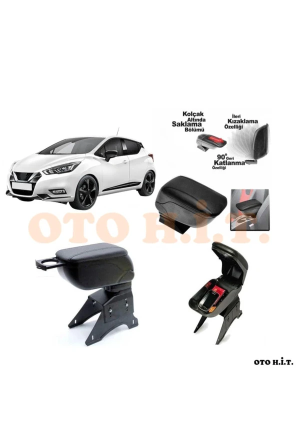 OTO H.İ.T.  Nissan Micra 19 Üzeri Uyumlu Kol Dayama Ve Kolçak Sürgülü Bardaklıklı Ayarlanabilir Siyah Deri ürün görseli