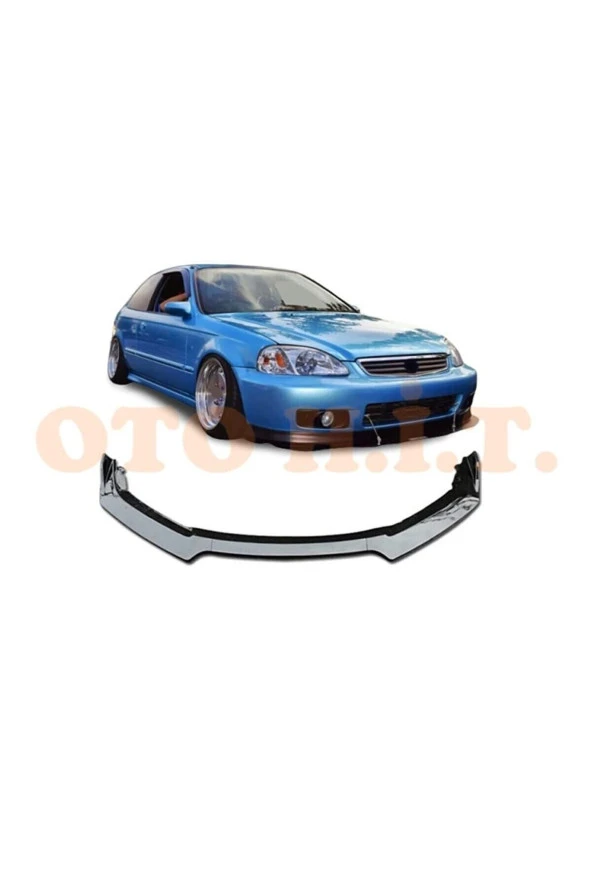 OTO H.İ.T.  Honda Civic Ies 1999-2001 Uyumlu Esnek Ayarlanabilir 3 Parça Kanatlı Piano Black Ön Lip