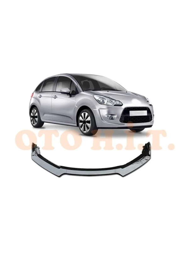 OTO H.İ.T.  Citroen C3 2010-2015 Uyumlu Esnek Ayarlanabilir 3 Parça Kanatlı Piano Black Ön Lip ürün görseli