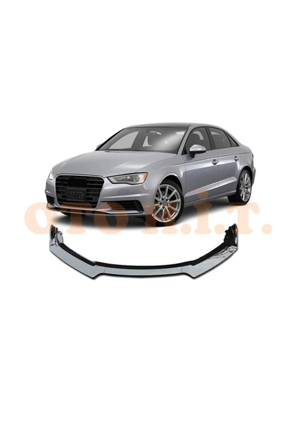 OTO H.İ.T.  Audi A3 2012-2020 Uyumlu Esnek Ayarlanabilir 3 Parça Kanatlı Piano Black Ön Lip ürün görseli