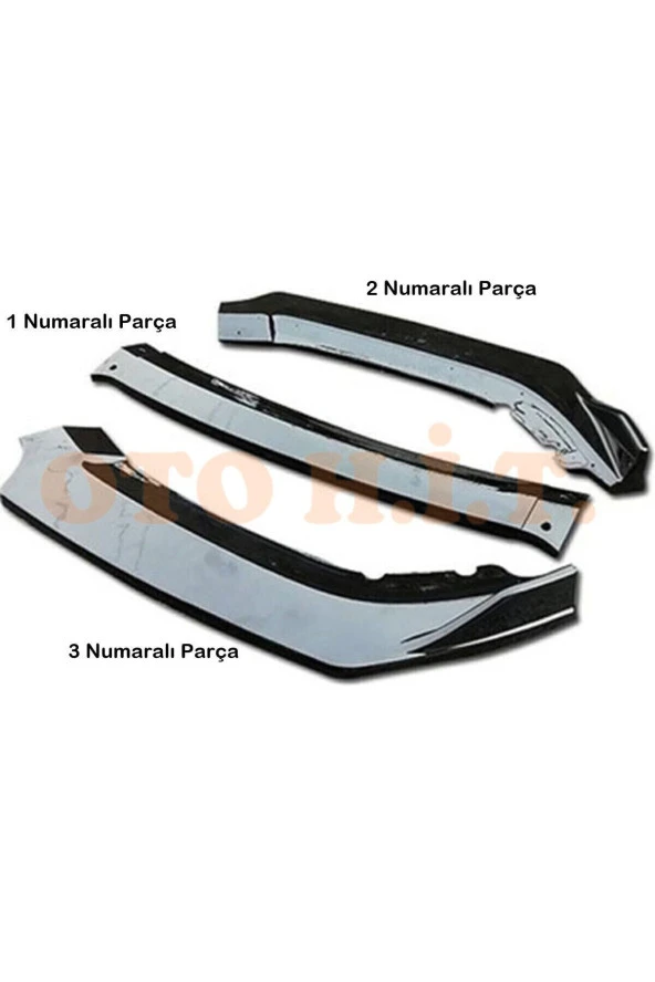 OTO H.İ.T.  Hyundai I30 Uyumlu Esnek Ayarlanabilir 3 Parça Kanatlı Piano Black Ön Lip - 2