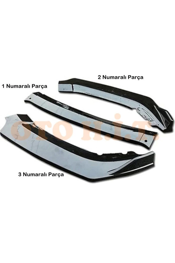 OTO H.İ.T.  Opel Astra H Uyumlu Esnek Ayarlanabilir 3 Parça Kanatlı Piano Black Ön Lip
