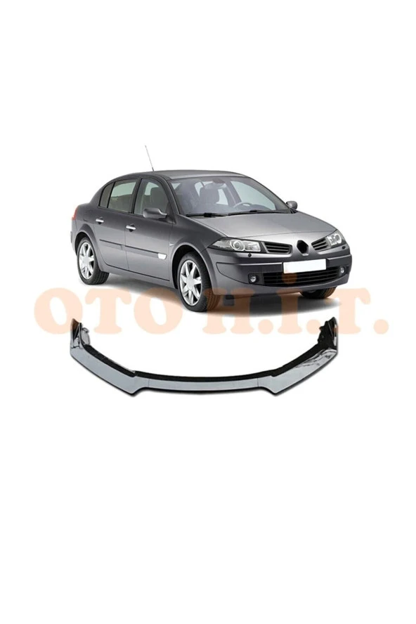 OTO H.İ.T.  Renault Megane 2 Uyumlu Esnek Ayarlanabilir 3 Parça Kanatlı Piano Black Ön Lip