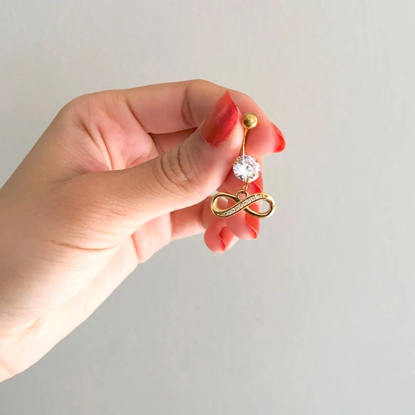 Altın Kaplama Zirkon Taşlı Sonsuzluk Piercing PRC-127 - 2