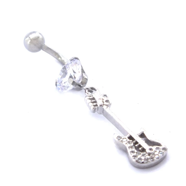316L Çelik Zirkon Taşlı Gitar Piercing PRC-128 - 4