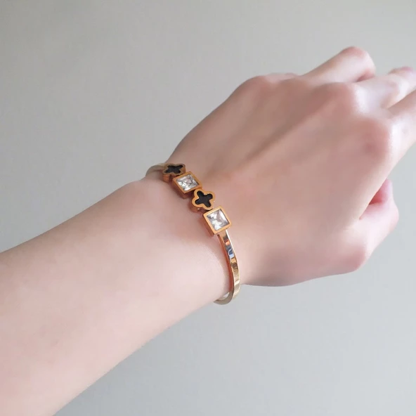 316l Çelik Rose Baget Taşlı Spor Kelepçe - Resim 4