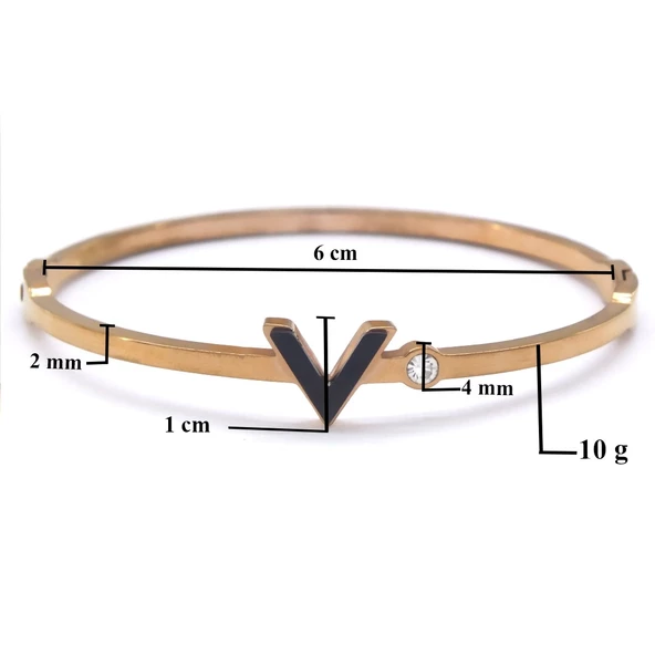 Çelik Kelepçe Bileklik Rose V Harfli BLZ-471 - 5