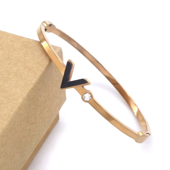 Çelik Kelepçe Bileklik Rose V Harfli BLZ-471 - 2