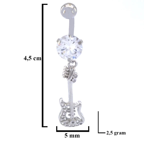 316L Çelik Zirkon Taşlı Gitar Piercing PRC-128 - 3