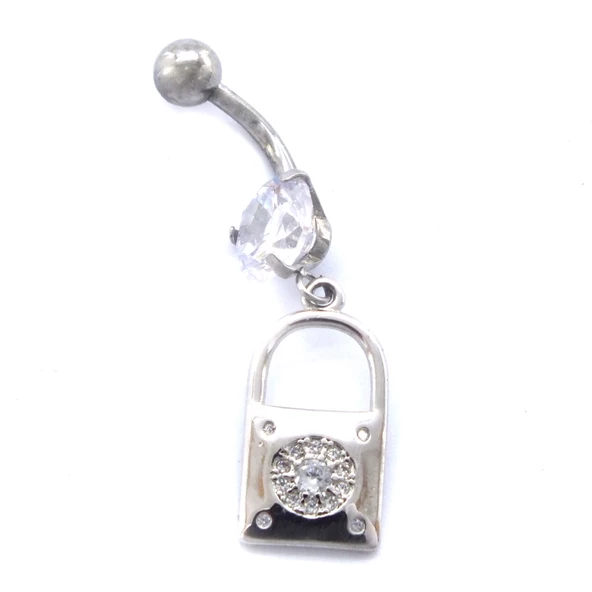 316L Çelik Zirkon Taşlı Kilit Piercing PRC-131 - 5