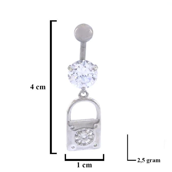 316L Çelik Zirkon Taşlı Kilit Piercing PRC-131 - 3