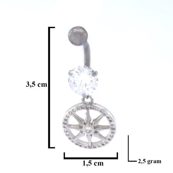 316L Çelik Zirkon Taşlı Yıldızlı Piercing PRC-133 - Resim 3
