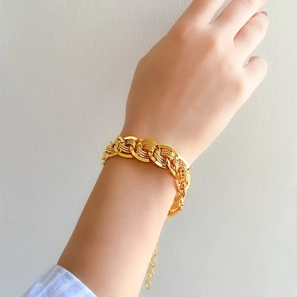 Samanyolu Bileklik 22 Ayar Altın Kaplama Lazerli BLK-997 - Resim 2