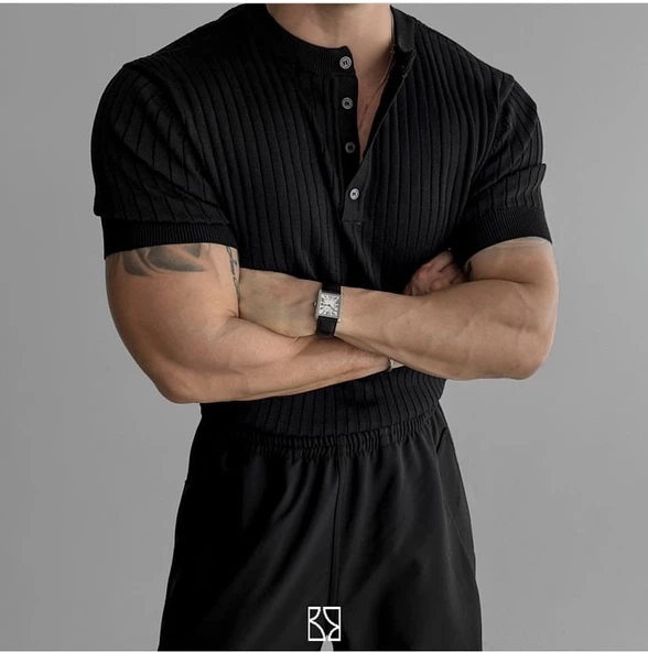 Erkek Hakim Yaka Düğmeli Triko T-Shirt - 2