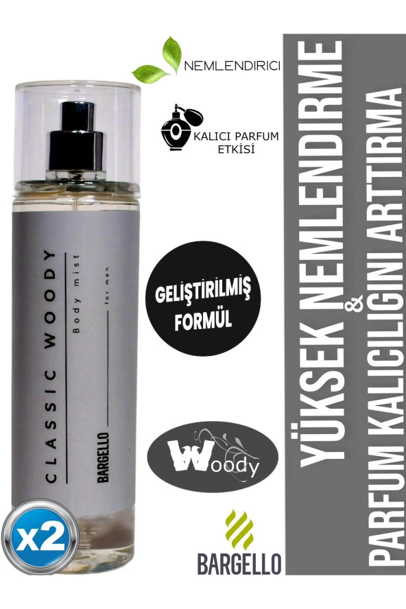 BARGELLO (2ADET) Yüksek Nemlendirici & Parfüm Kalıcılığı Arttırıcı Erkek Vücut Spreyi Woody 200 ml
