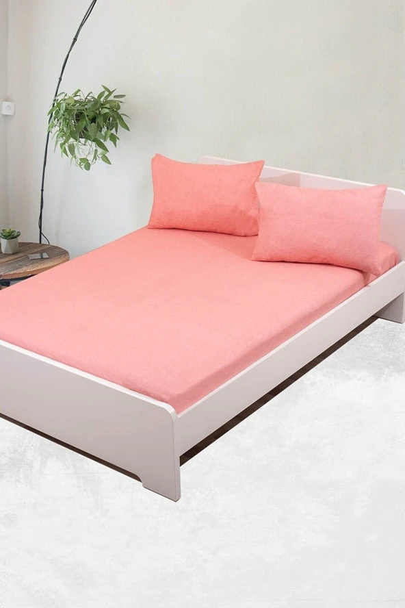 Soft Colours Çift Kişilik Lastikli Çarşaf + 2 Adet Yastık Kılıfı 160x200 Somon Pembe