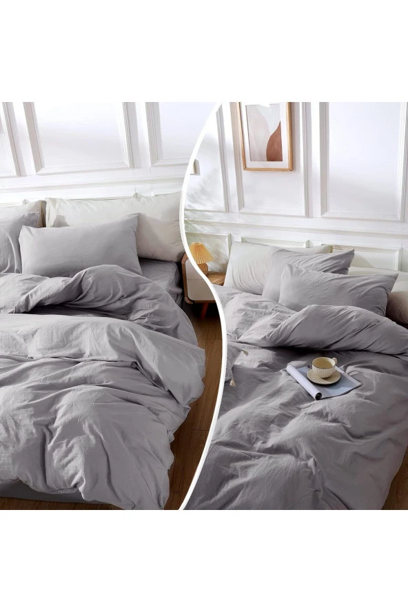 Soft Colours Lastikli Çarşaflı Tek Kişilik Nevresim Takımı GRİ