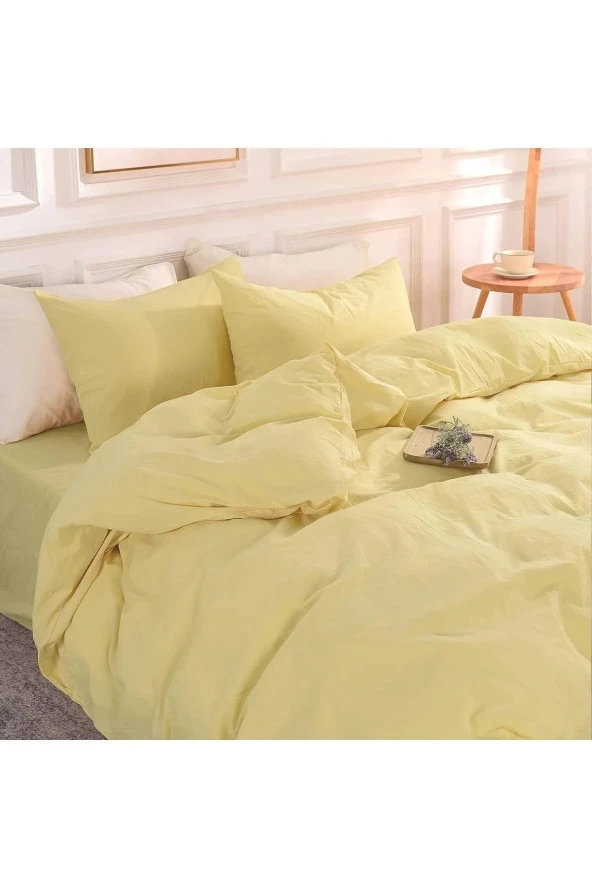 Soft Colours Lastikli Çarşaflı Nevresim Takımı Çift Kişilik Sarı