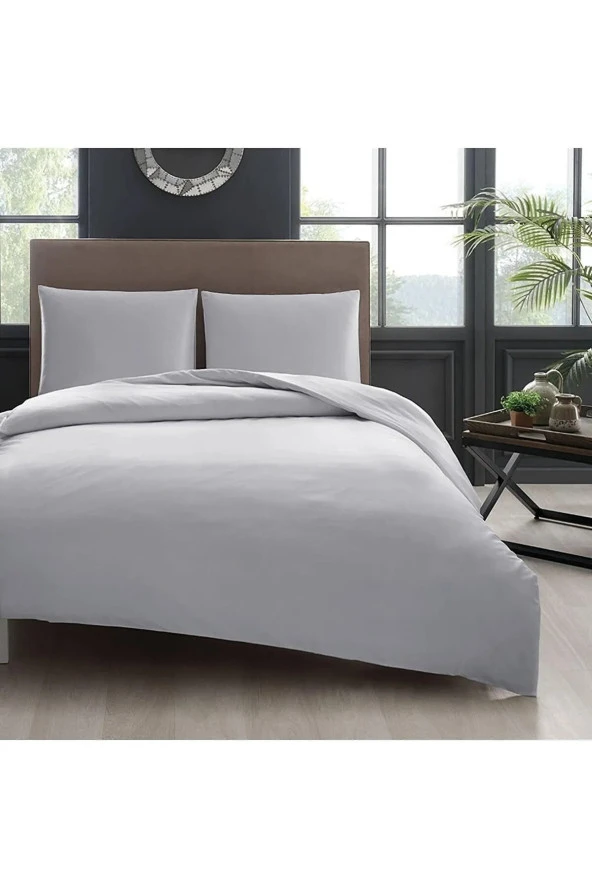 Soft Colours Lastikli Çarşaflı Nevresim Takımı Çift Kişilik Gri